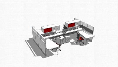 屏风办公桌草图大师模型，办工桌skp模型，办工桌su素材下载