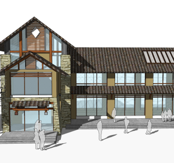 新中式会所建筑草图大师模型，sketchup模型免费下载