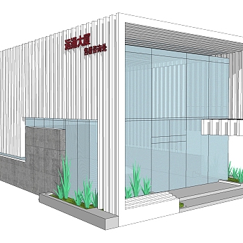 现代售楼处建筑方案草图大师模型，建筑构件sketchup模型免费下载