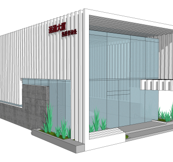 现代售楼处建筑方案草图大师模型，建筑构件sketchup模型免费下载