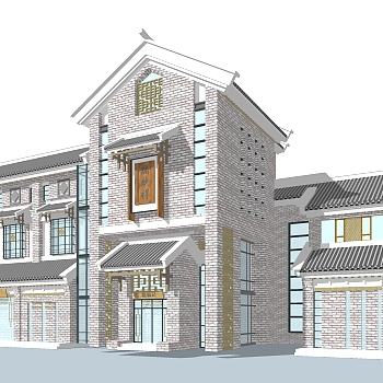 中式古建商会草图大师模型，古建商会sketchup模型免费下载