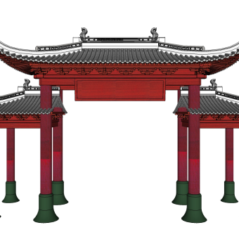 中式古朴牌坊草图大师模型下载、古朴牌坊su模型下载