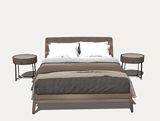 现代双人床sketchup模型，双人<em>床SU模型</em>下载