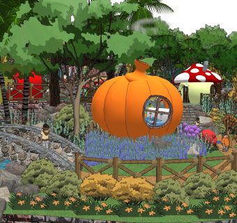 现代儿童活动场地su模型下载，游乐设施草图大师模型分享