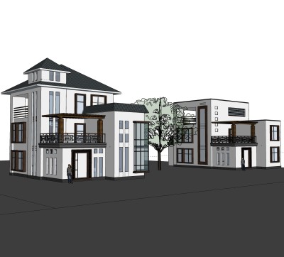 新中式独栋别墅草图大师模型，sketchup别墅su模型下载