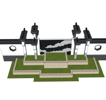 新中式景墙sketchup模型下载