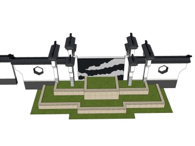 新中式景墙sketchup模型下载