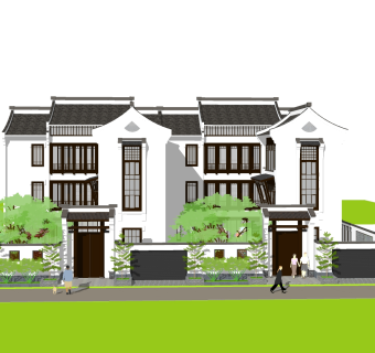 中式别墅外观草图大师模型，别墅外观sketchup模型免费下载