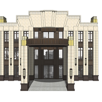 欧式售楼处建筑方案草图大师模型，建筑构件sketchup模型免费下载