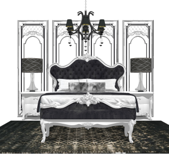 法式卧室软装su模型，客厅草图大师模型下载