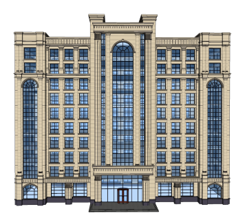 欧式办公楼外观草图大师模型，办公楼外观sketchup模型免费下载
