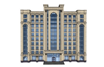 欧式办公楼外观草图大师模型，办公楼外观sketchup模型免费下载