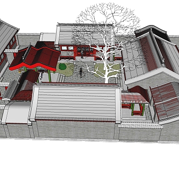 传统四合院建筑草图大师模型分享免费下载