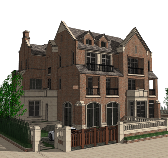 欧式独栋别墅草图大师模型，sketchup别墅su模型下载