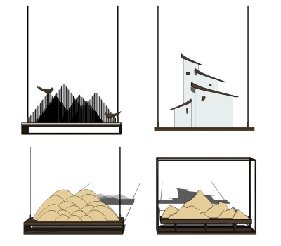 新中式意境禅意吊灯su模型，吊灯sketchup模型下载