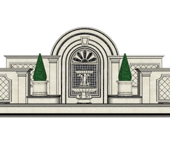欧式景观墙SU模型下载，景观墙skb模型分享