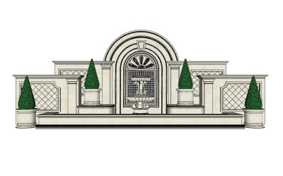 欧式景观墙SU模型下载，景观墙skb模型分享