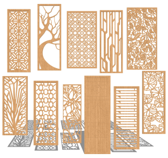 现代中式屏风su模型，隔断屏风草图大师模型下载