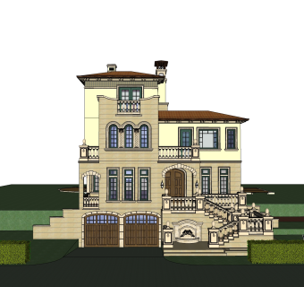 欧式别墅外观草图大师模型，SU模型免费下载