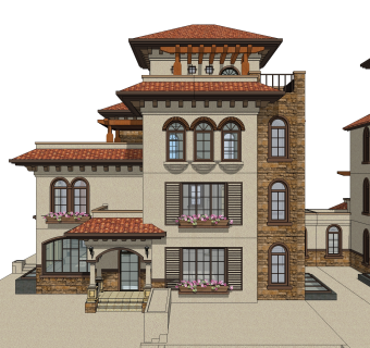 欧式别墅su模型，别墅sketchup模型下载