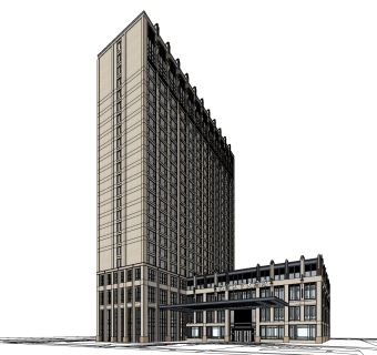 现代酒店外观草图大师模型，酒店外观sketchup模型免费下载