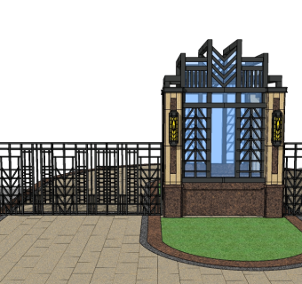欧式入口大门草图大师模型下载，入口大门sketchup模型