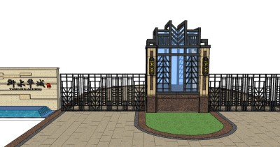 欧式入口大门草图大师模型下载，入口大门sketchup模型