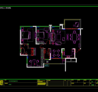 祥细客厅卧室家装户型图三居CAD，免费下载