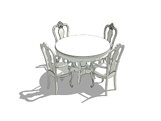 欧式圆形餐桌椅免费su模型，圆形餐桌椅sketchup模型下载