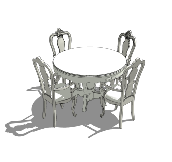 欧式圆形餐桌椅免费su模型，圆形餐桌椅sketchup模型下载