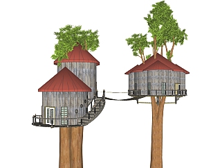 现代树屋草图大师模型下载，树屋居住sketchup模型分享