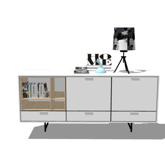 现代简约电视柜摆件组合草图大师模型，电视柜sketchup模型