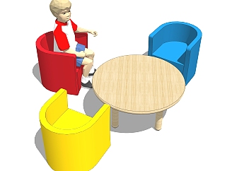 <em>现代</em>幼儿园<em>桌椅</em>草图大师模型，儿童<em>桌椅</em>su模型下载