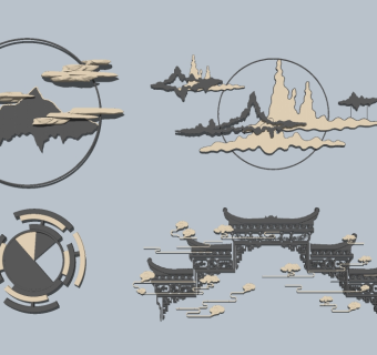 中式墙饰挂件组合su模型下载、墙饰挂件组合草图大师模型下载