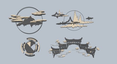 中式墙饰挂件组合su模型下载、墙饰挂件组合草图大师模型下载