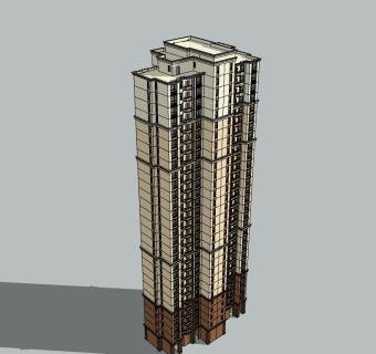 新古典高层公寓楼草图大师模型，公寓sketchup模型