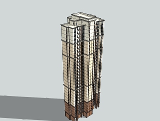 新古典高层公寓楼草图大师模型，公寓sketchup模型