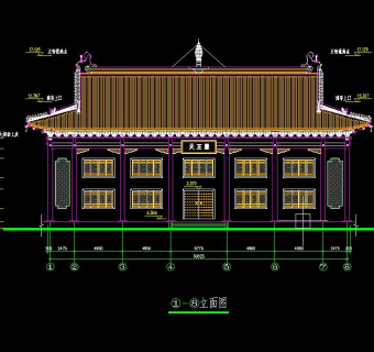 洗心禅寺CAD施工图，寺庙CAD建筑图纸下载