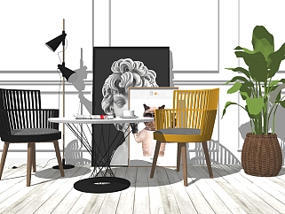 北欧休闲桌椅组合su模型，简约休闲桌椅sketchup模型下载