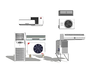 现代空调外机组合skp文件，空调草图大师模型下载
