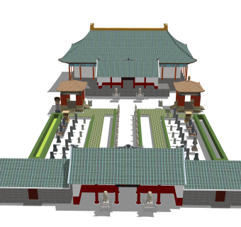中式寺庙草图大师模型，寺庙SKP模型下载