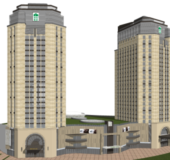 现代办公楼外观草图大师模型，办公楼外观sketchup模型免费下载
