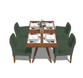 现代简约餐桌椅草图大师模型，餐桌椅skb文件