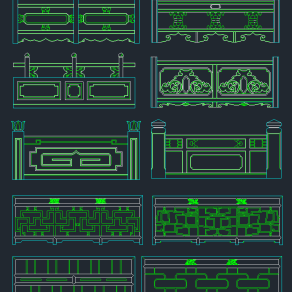 全套中式栏杆CAD施工图，栏杆CAD建筑图纸下载