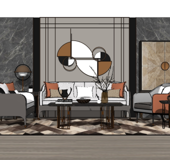 现代简约布艺沙发草图大师模型，沙发skp模型下载