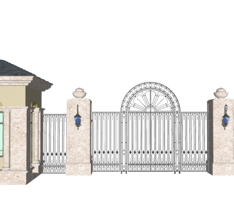 欧式草图大师大门su模型，sketchup入口大门skp模型下载