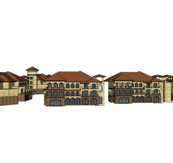 商业法式别墅外观草图大师模型，SU模型免费下载