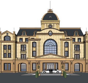 法式酒店免费su模型下载、酒店草图大师模型下载