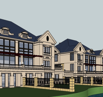 欧式连排别墅su模型免费下载，sketchup别墅草图大师模型