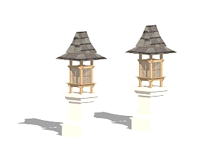 中式景观灯柱草图大师模型，景观灯柱sketchup模型下载